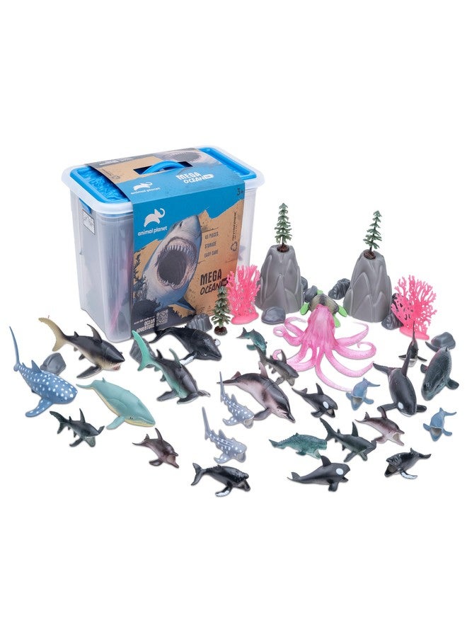 أنيمال بلانيت مجموعة ألعاب حيوانات المحيط من أنيمال بلانيت، 45 قطعة - مجسمات الحياة البحرية مع أسماك القرش والدلافين والحيتان والأخطبوط والشعاب المرجانية والصخور والمناظر الطبيعية للأطفال من عمر 3 سنوات فما فوق - Image 1